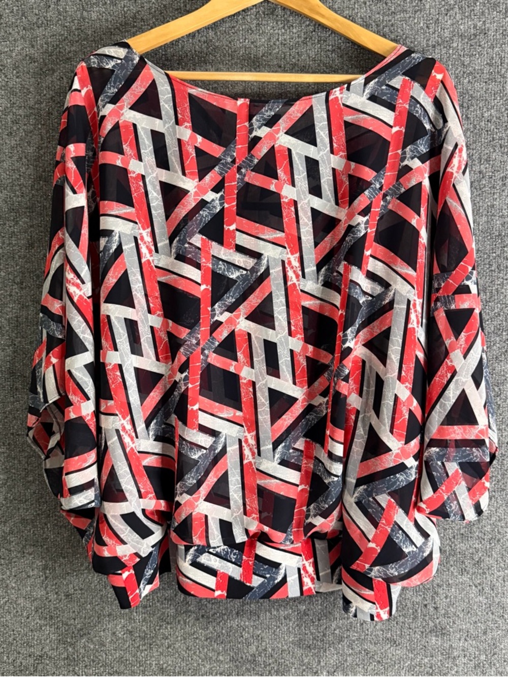 ALFANI Womens Geometric Print Layered Attached Tank Blouse Size 2X Flowy Office
